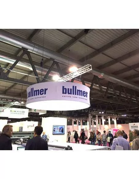 Hanging sign with textile print Hanging sign with textile print