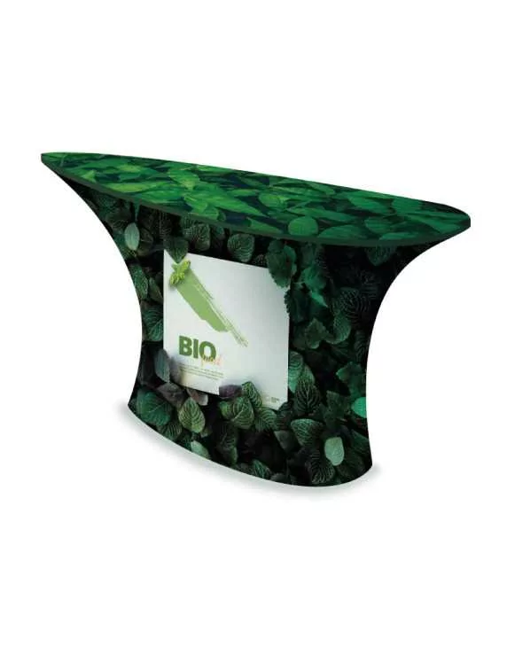 Drop shaped desk with textile print