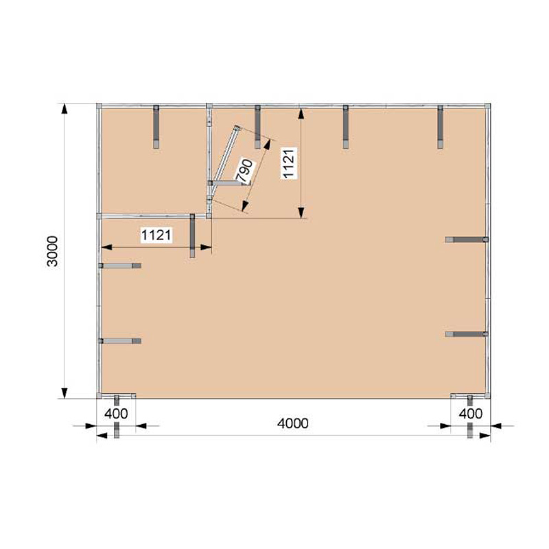 Stand 4x3 - 1 lato aperto con magazzino - top view