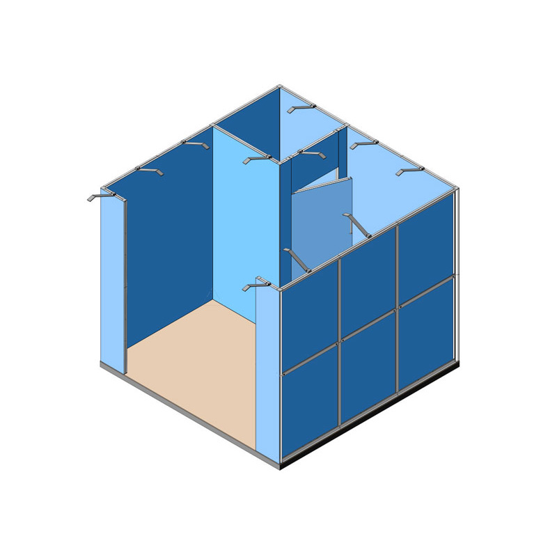 Stand 3x3 - 1 lato aperto con magazzino - render stampe