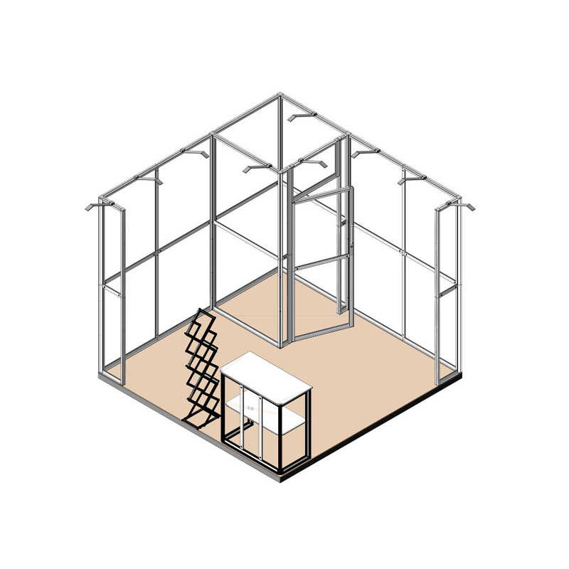 Stand 3x3 - 2 lati aperti con magazzino - render strutture