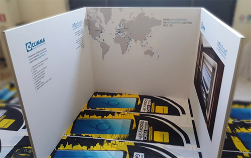 Stand portatile con stampa su tessuto